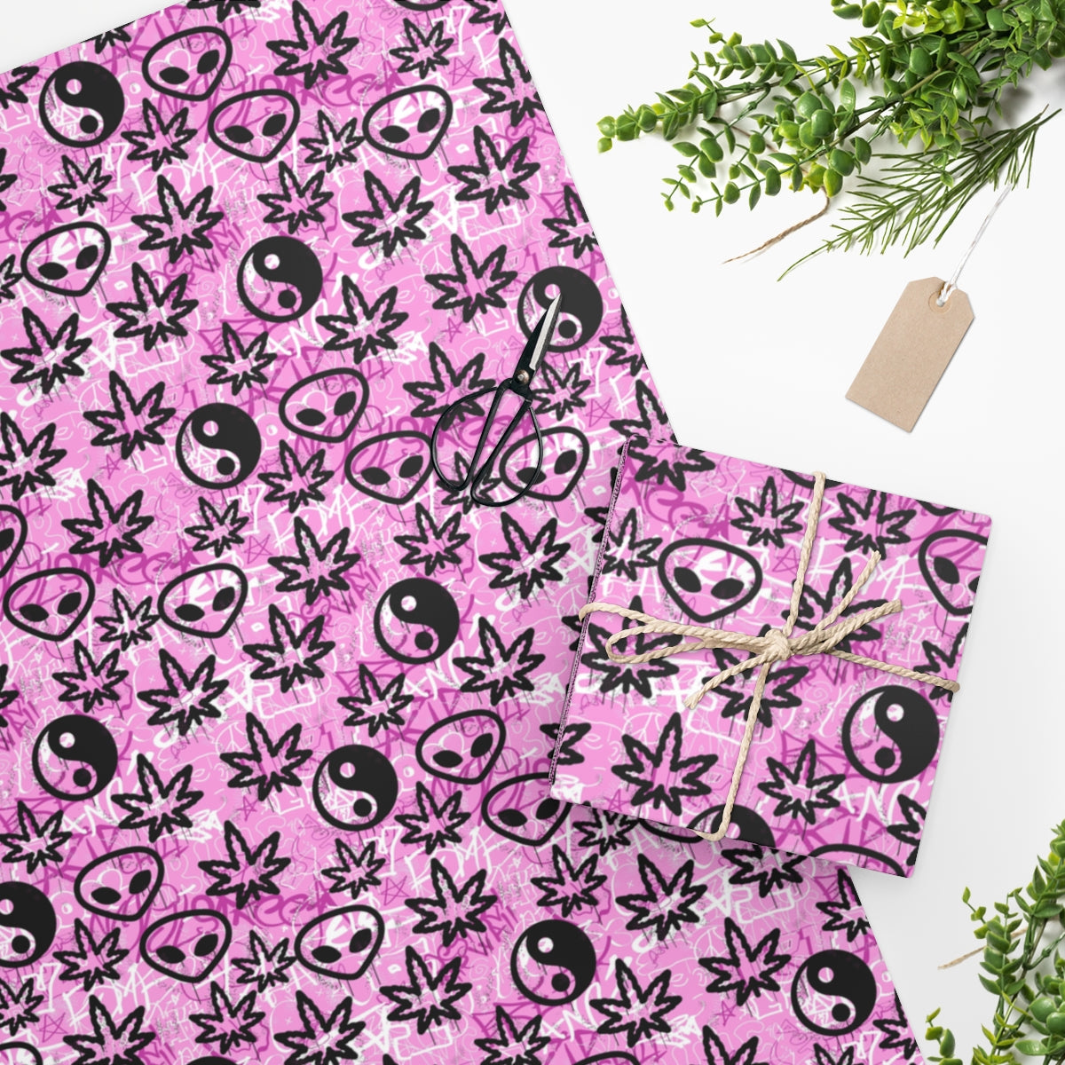 Awesome Graffiti - Weed Leaf- Alien - Yin Yang Wrapping Paper