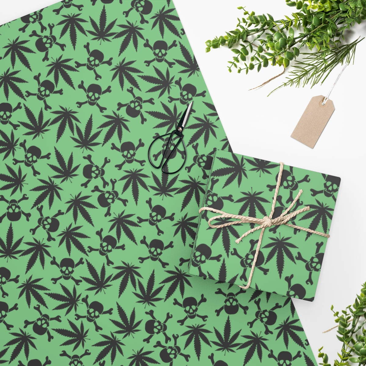 Weed & Skull Cross Bones Wrapping Paper